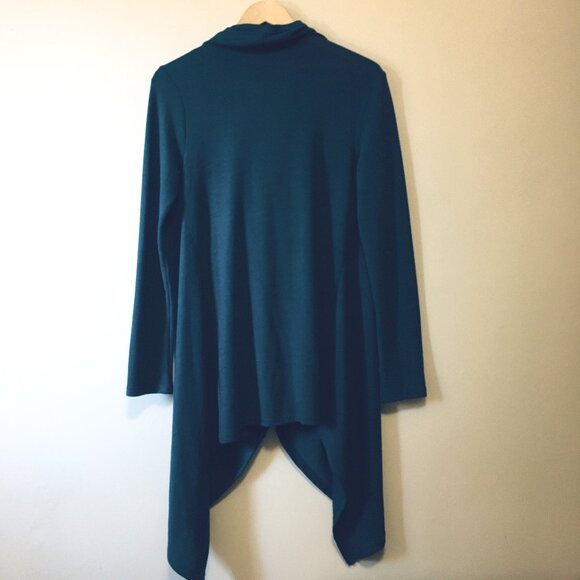 Peacock Blue Button Wrapover Handkerchief Hem Sweater - Picture 2 of 16